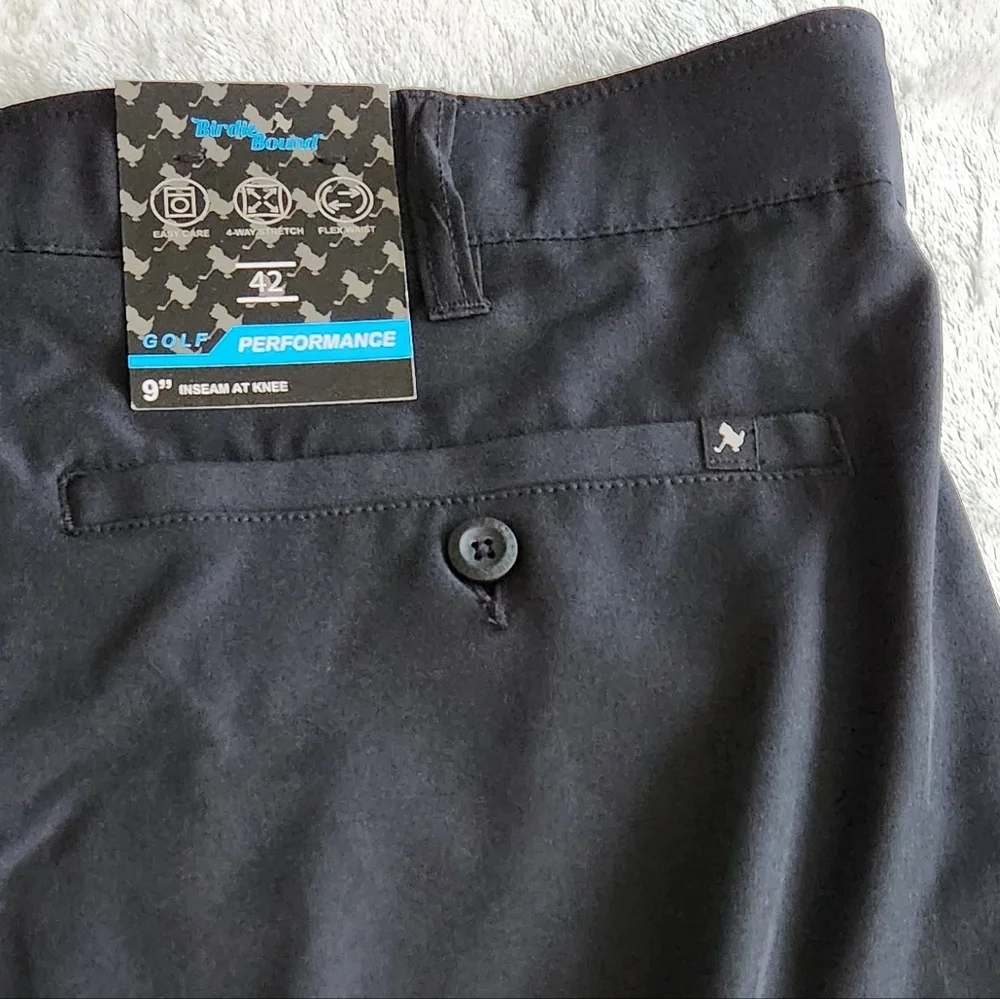 ⛳Birdie Bound Men's Black Golf Shorts, Size 42, 9 Inch Inseam, NWT, Performance